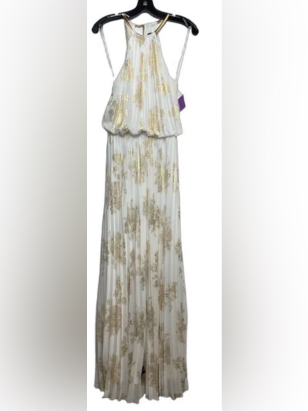 NWT MSK Gold & White Pleated Maxi Dress - Size M